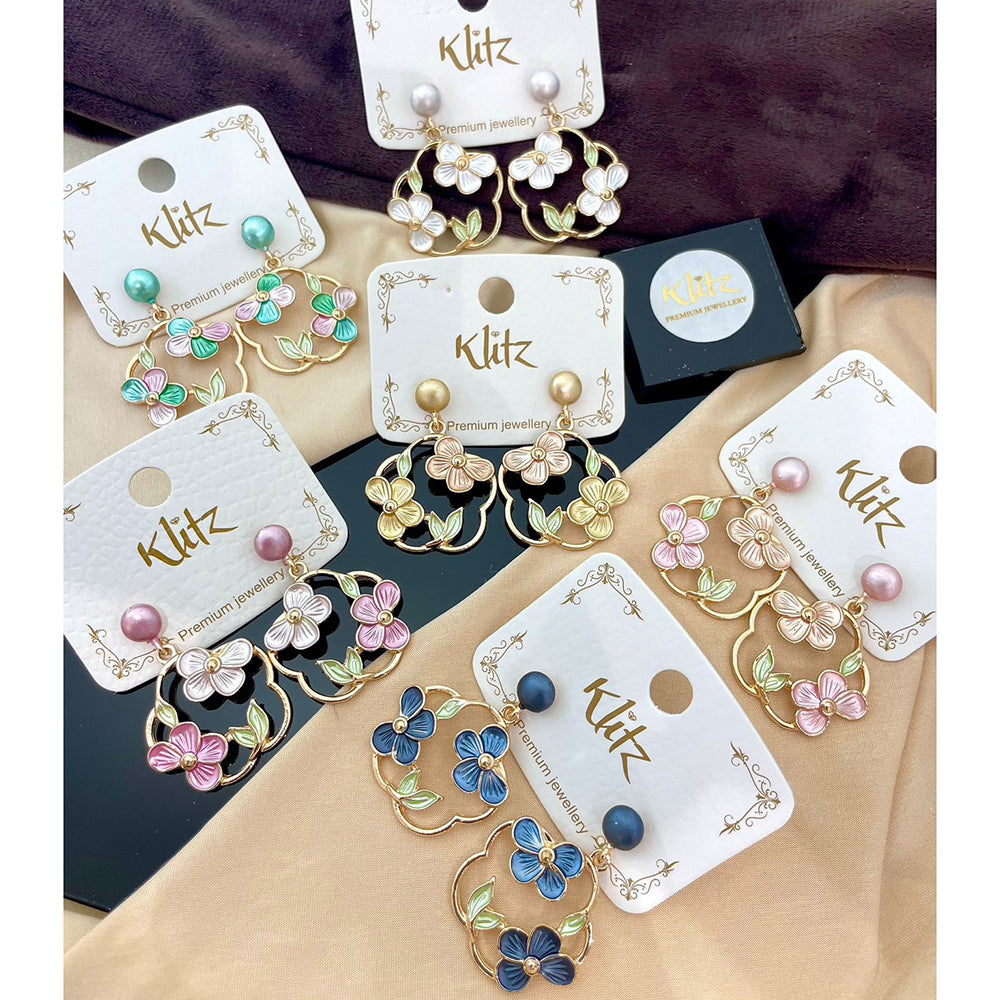 Klitz Designer Enamel Floral Dangler Earrings (Assorted Color)