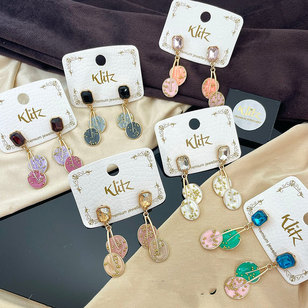 Klitz Sparkling Crystal Stone Enamel Dangler Earrings (Assorted Color)