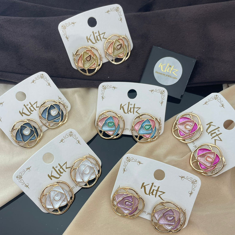 Klitz Sparkling Fashion Leaf Enamel Dangler Earrings (Assorted Color)