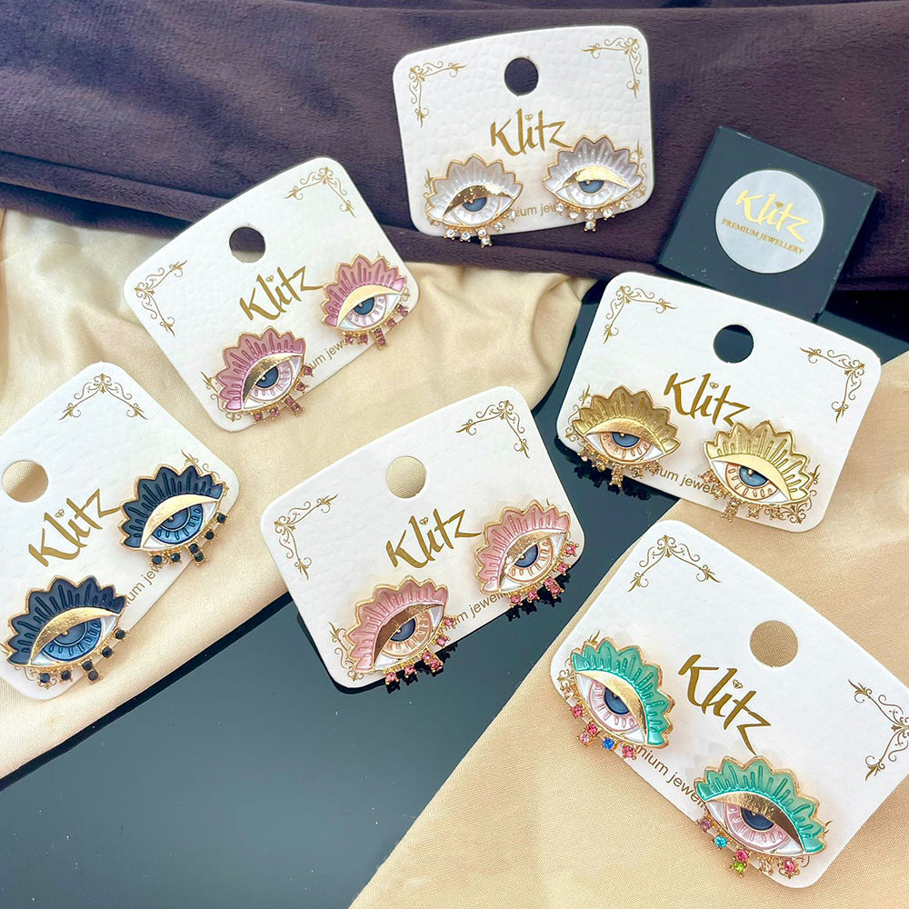 Klitz Enamel Evil Eye Trendy Design Stud Earrings (Assorted Color)