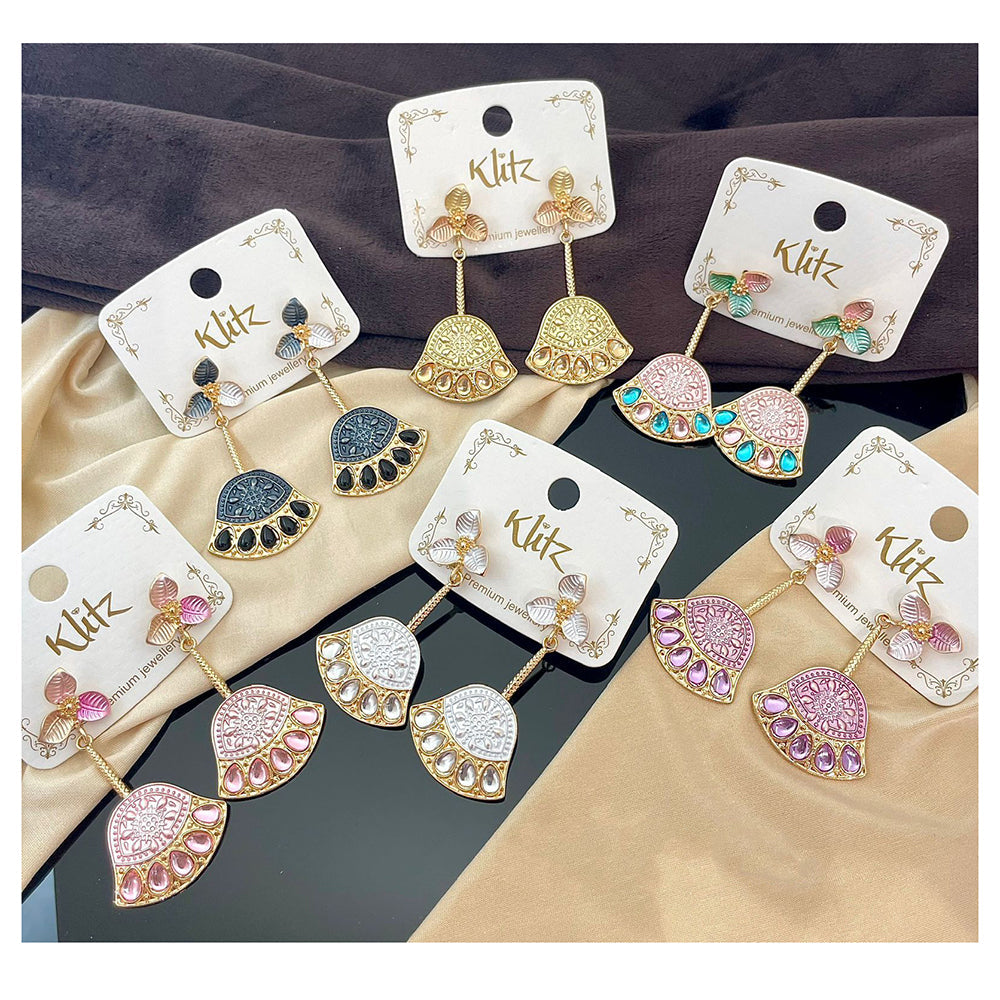 Klitz Enamel Kundan Stone Dangler Earrings (Assorted Color)