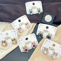 Klitz Sparkling Crystal Stone Owl Design Stud Earrings