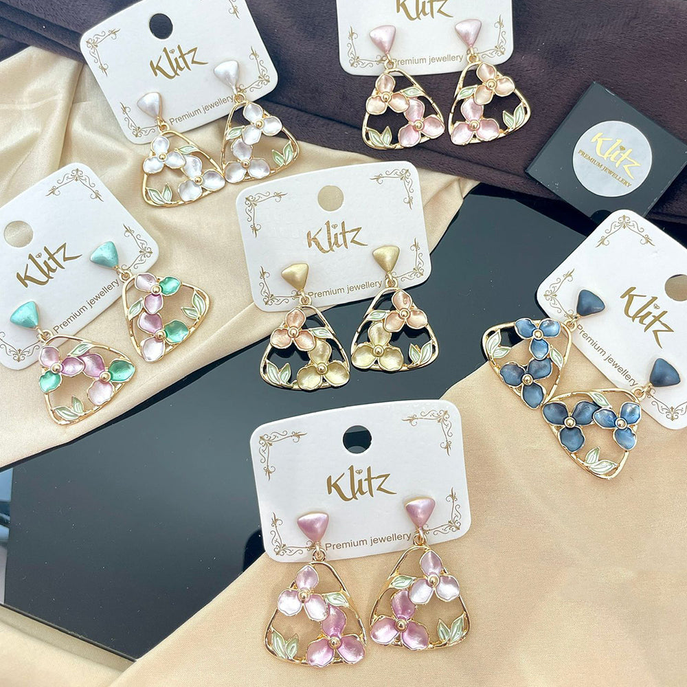 Klitz Designer Enamel Floral Dangler Earrings (Assorted Color)
