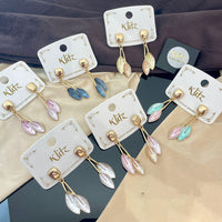 Klitz Sparkling Leaf Enamel Dangler Earrings (Assorted Color)