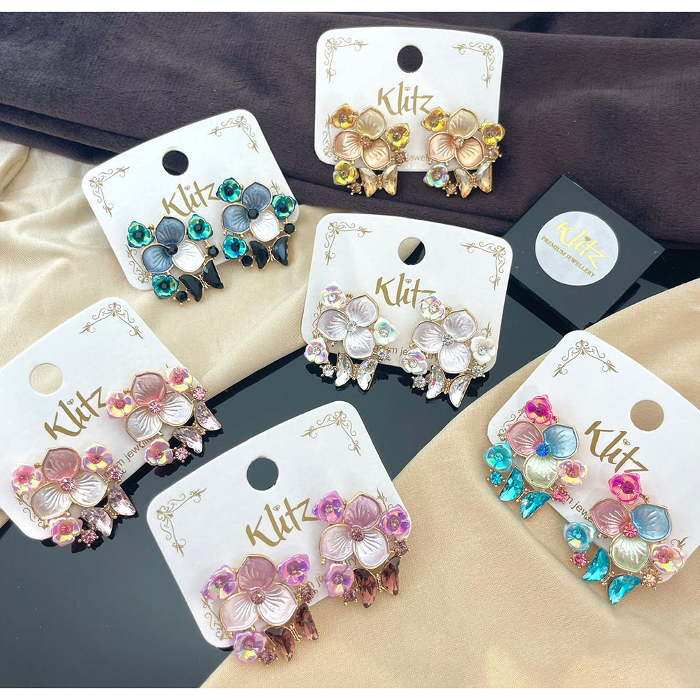 Klitz Cute Floral Butterfly Blossom Studs Earrings (Assorted Color)