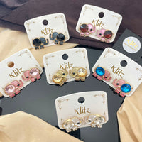 Klitz Cute Crystal Elephant Blossom Studs Earrings (Assorted Color)