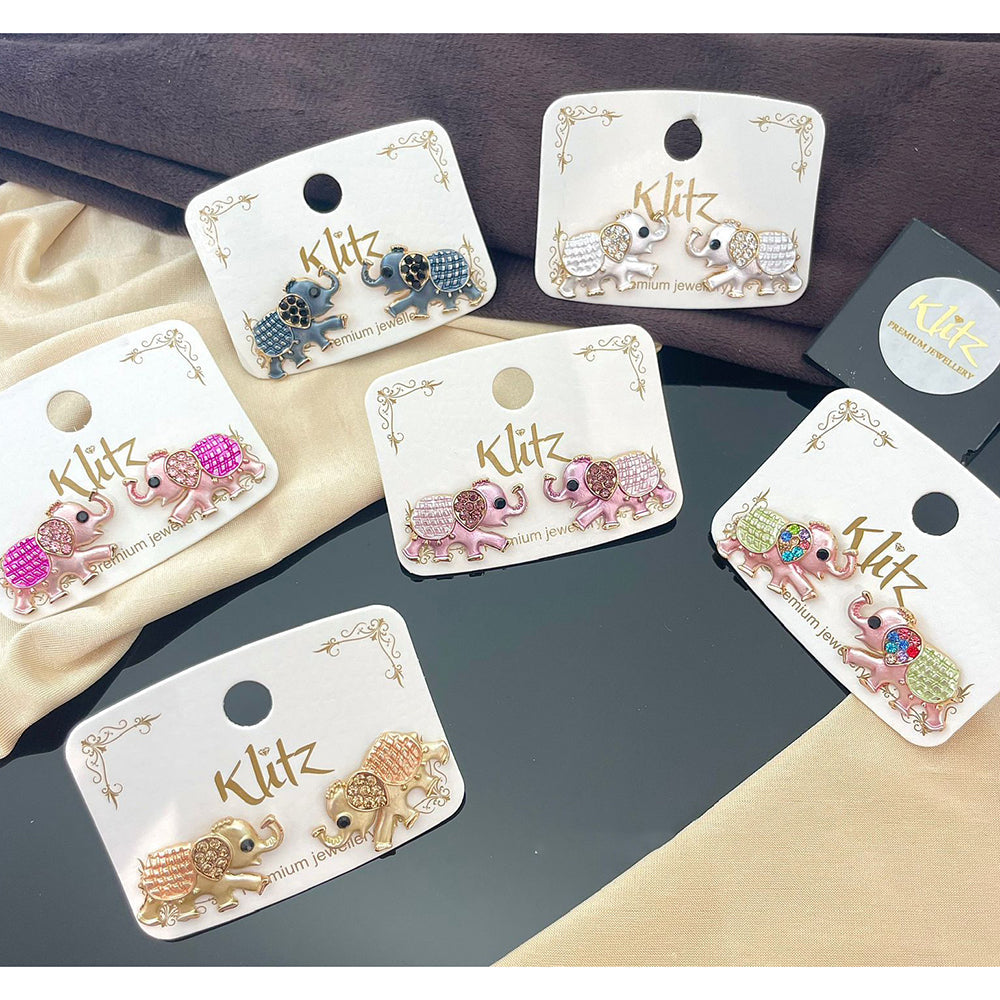 Klitz Cute Austrian Stone Elephant Blossom Studs Earrings (Assorted Color)