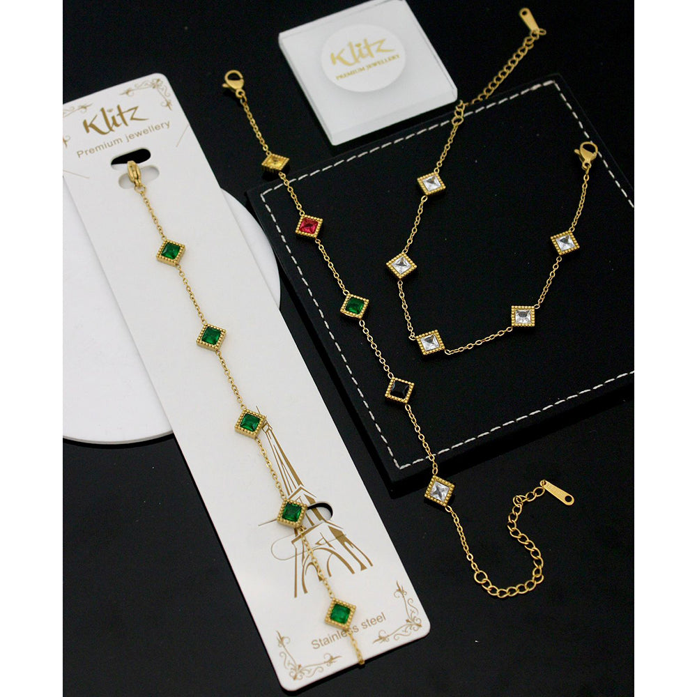 Klitz Premium Quality Shimmer Crystal Adjustable Chain Bracelet (1 Piece Only) (Assorted Desing)