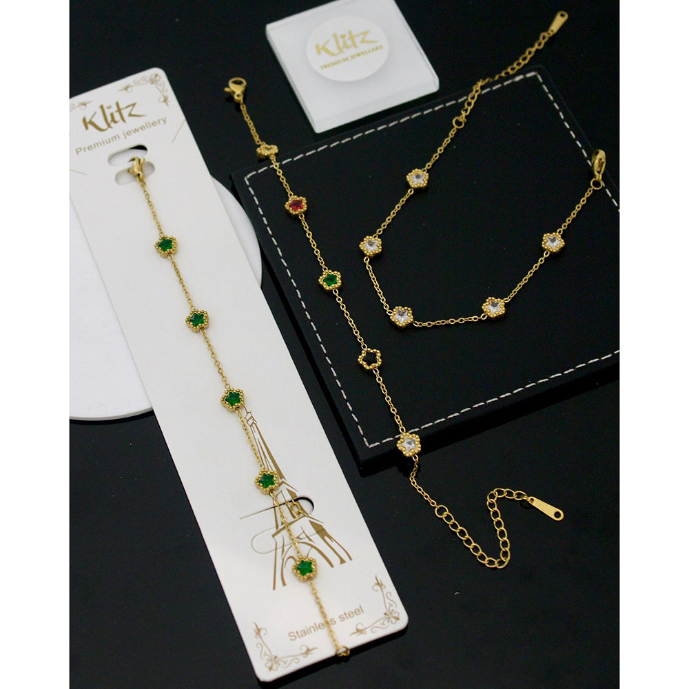 Klitz Premium Quality Shimmer Crystal Adjustable Chain Bracelet (1 Piece Only) (Assorted Desing)