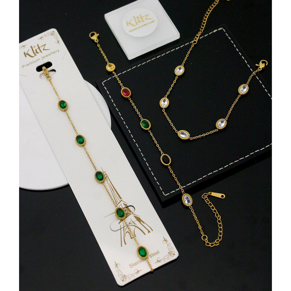 Klitz Premium Quality Shimmer Crystal Adjustable Chain Bracelet (1 Piece Only) (Assorted Desing)