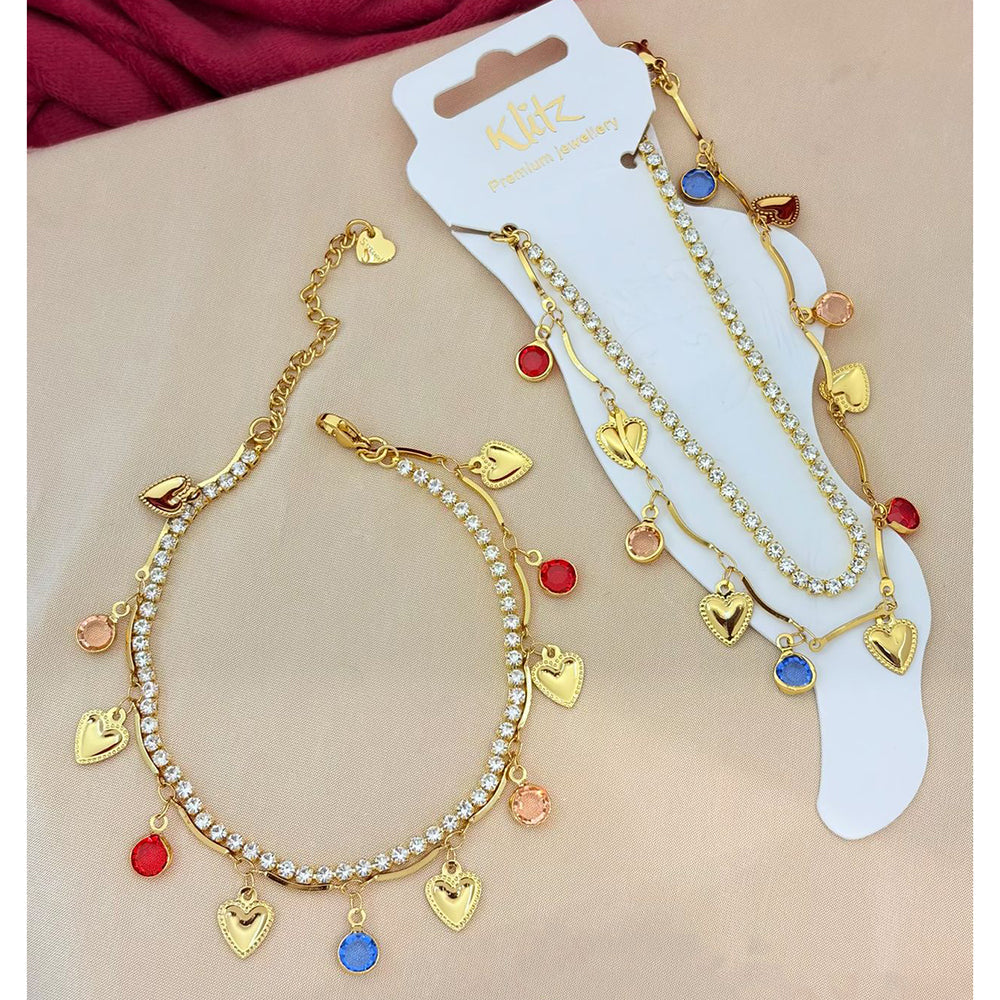 Klitz Adjustable Heart Charm And Austrian Stone Chain Bracelet  ( 1 Piece Only) (Assorted Desing)