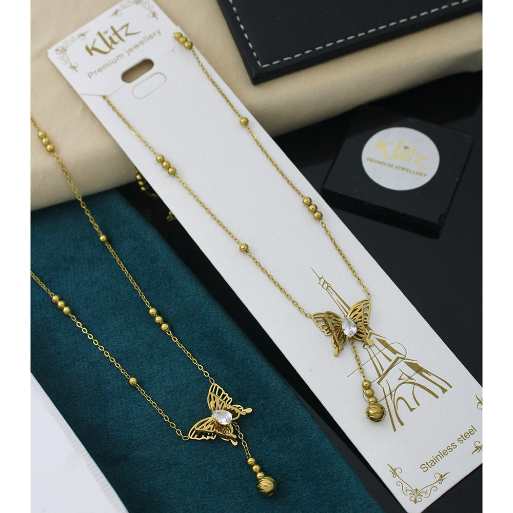 Klitz Crystal Minimal Butterfly Charm Snake Chain Necklace ( 1 Piece Only)