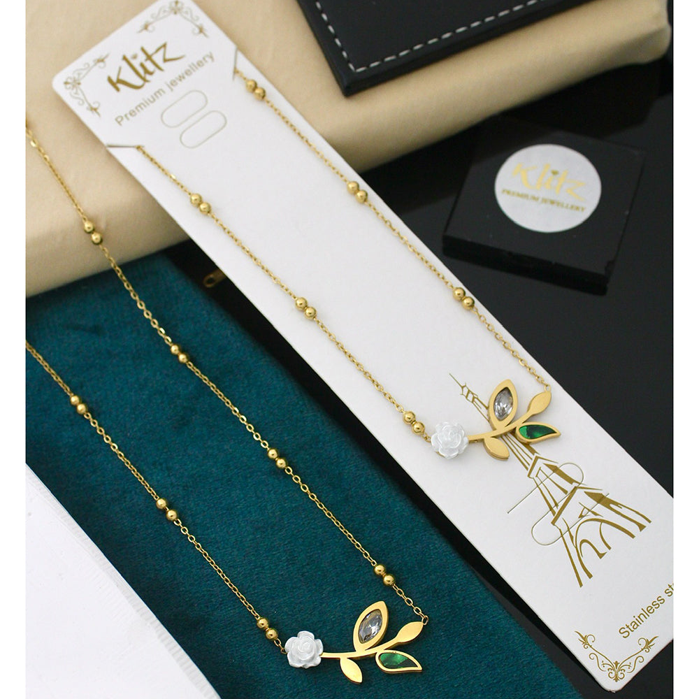 Klitz Crystal Floral  Charm Snake Chain Necklace ( 1 Piece Only)