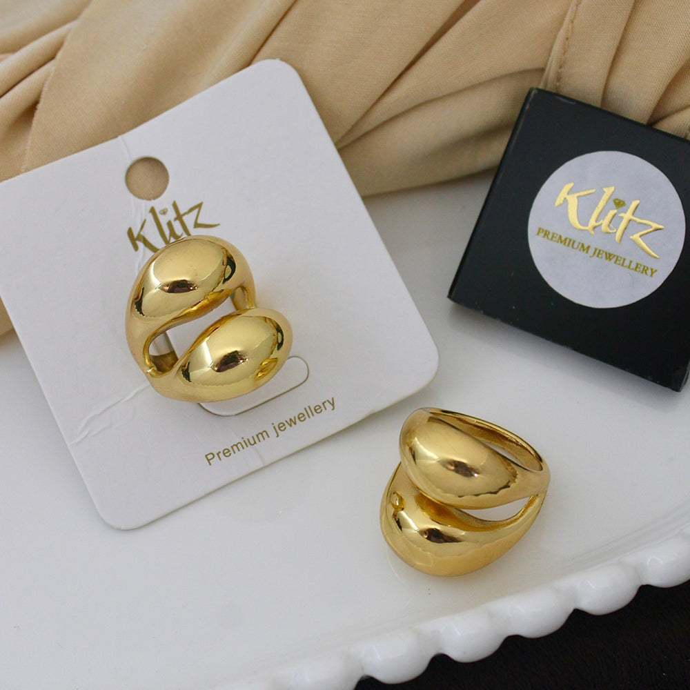 Klitz Minimalist Glossy Gold Dual Curve Statement Ring