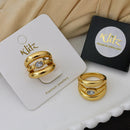 Klitz Minimalist Glossy Gold Crystal Stone Dual Curve Statement Ring