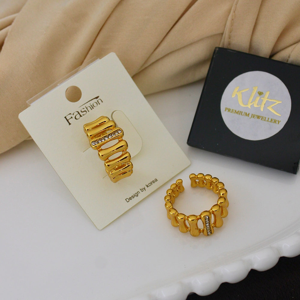 Klitz Minimalist Glossy Gold Austrian Stone Finger Ring