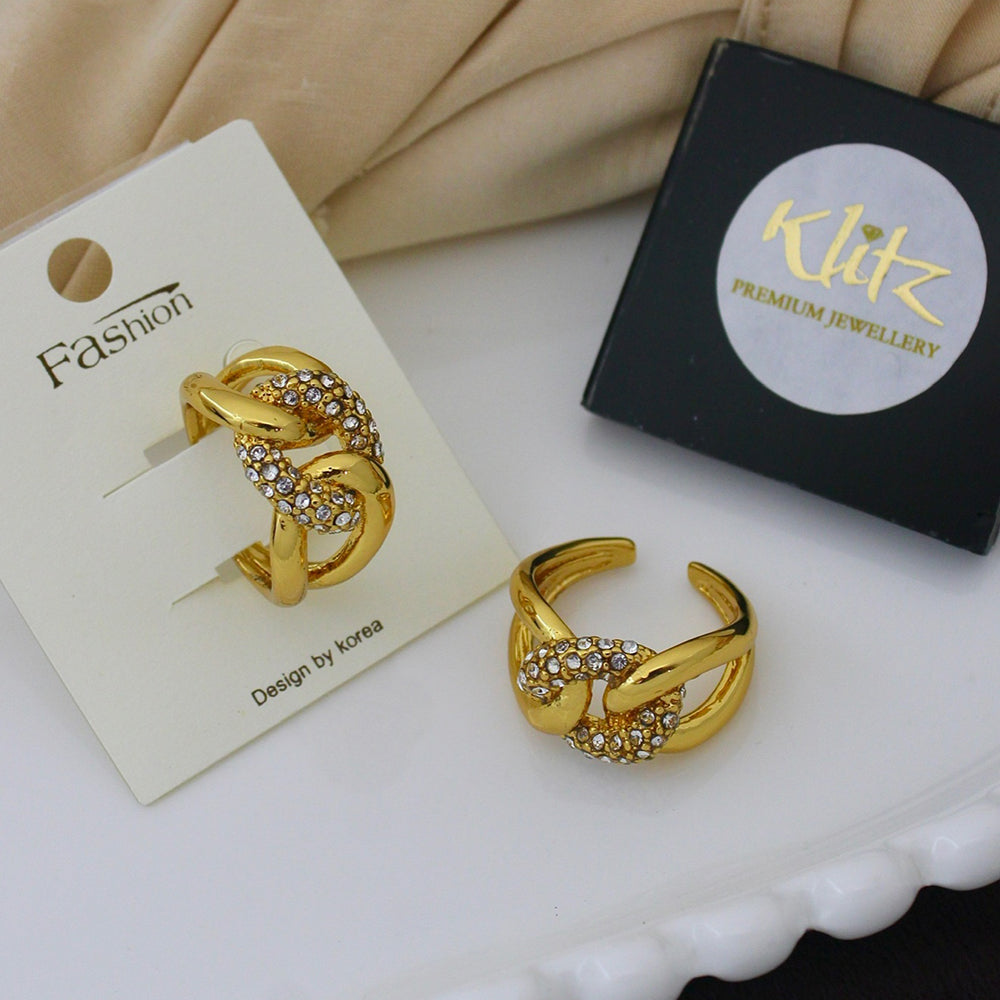 Klitz Minimalist Glossy Gold Austrian Stone Finger Ring