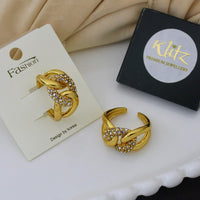 Klitz Minimalist Glossy Gold Austrian Stone Finger Ring