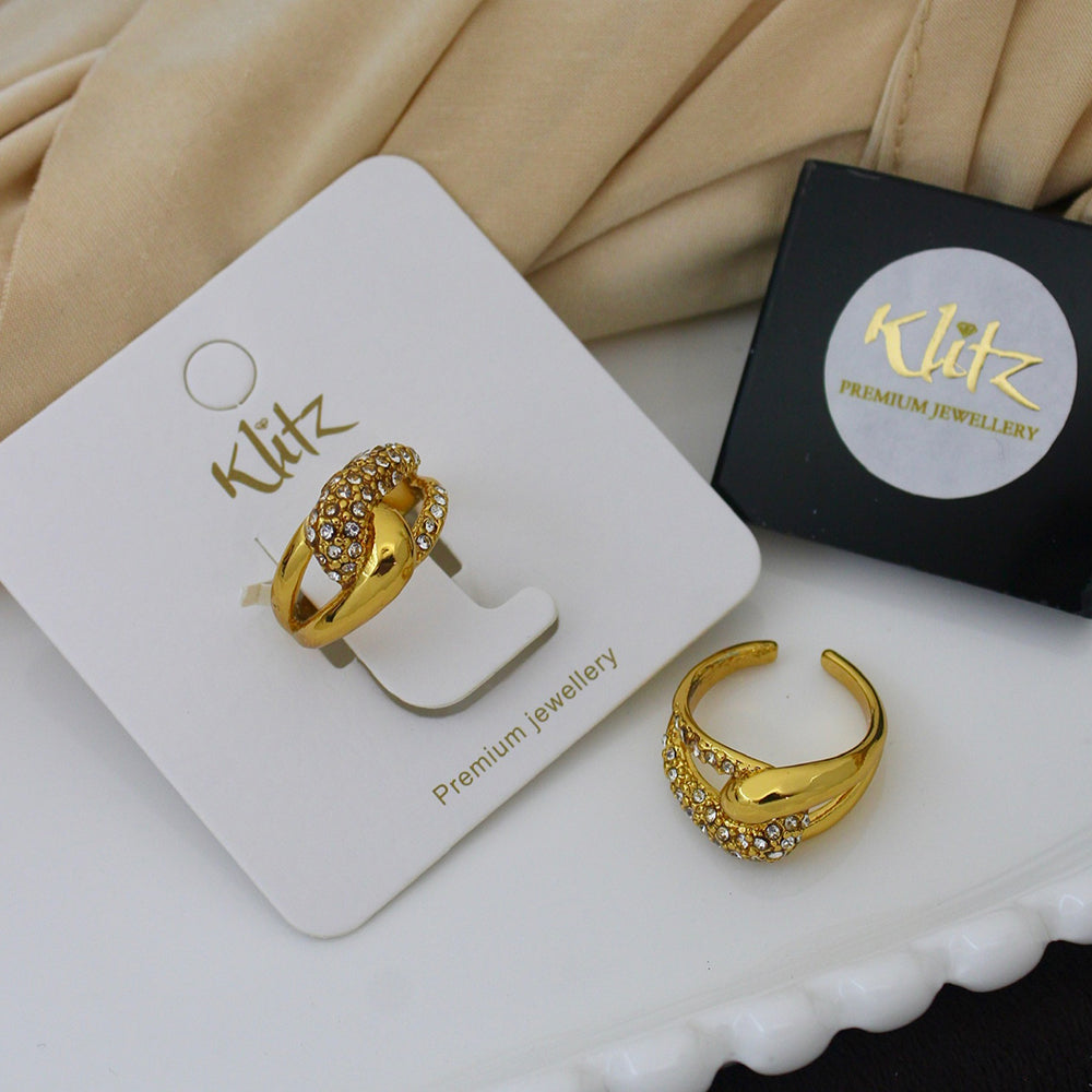 Klitz Minimalist Glossy Gold Austrian Stone Finger Ring