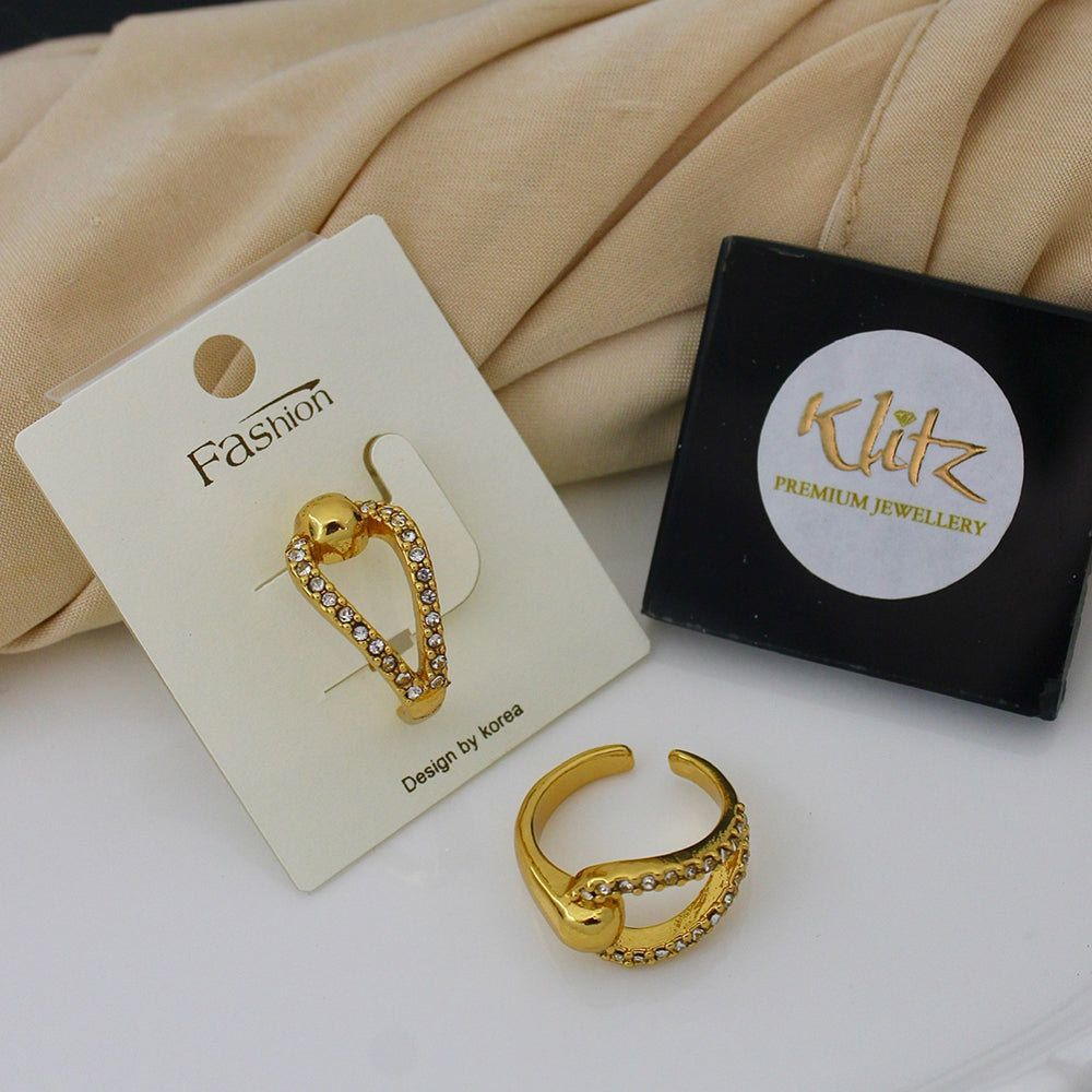 Klitz Minimalist Glossy Gold Austrian Stone Finger Ring