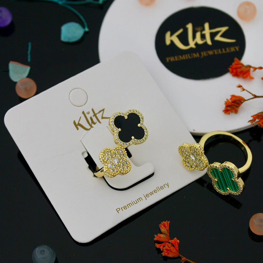 Klitz Minimalist Glossy Gold Austrian Stone Finger Ring