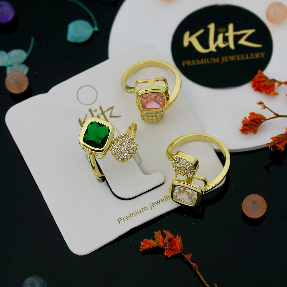 Klitz Minimalist Glossy Gold Austrian Stone Finger Ring