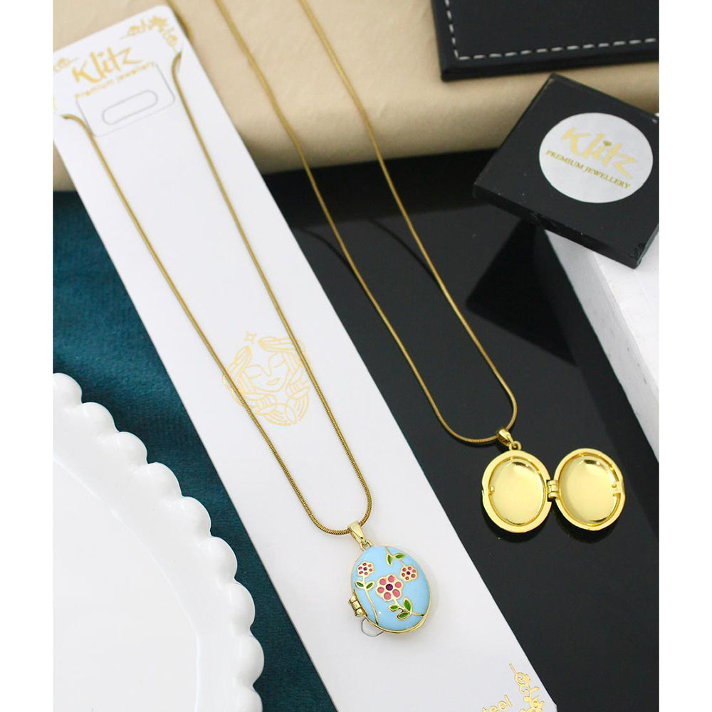 litz Premium Floral Enamel Locket Necklace
