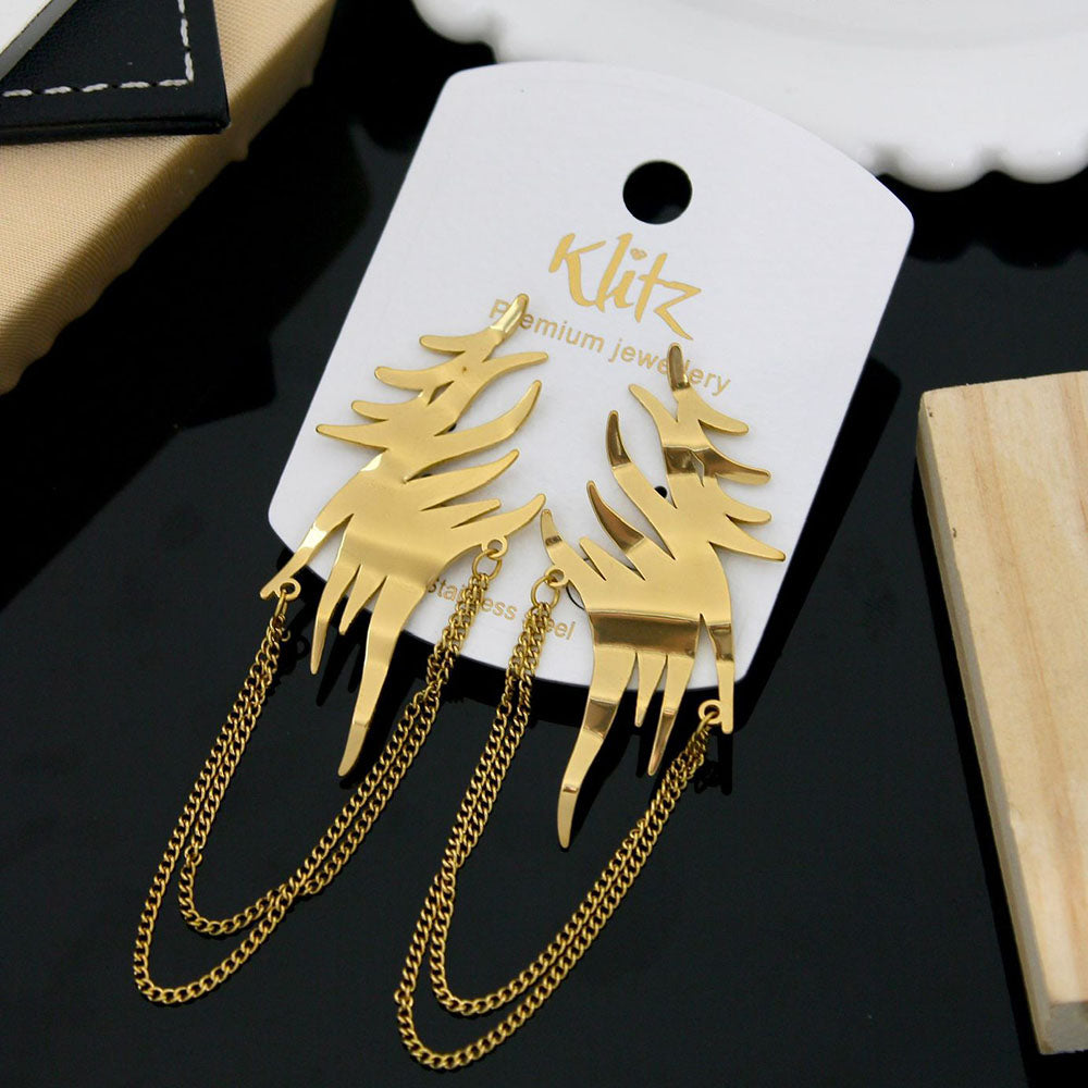 Klitz Stylish Stainless Steel Chain Dangler Earrings