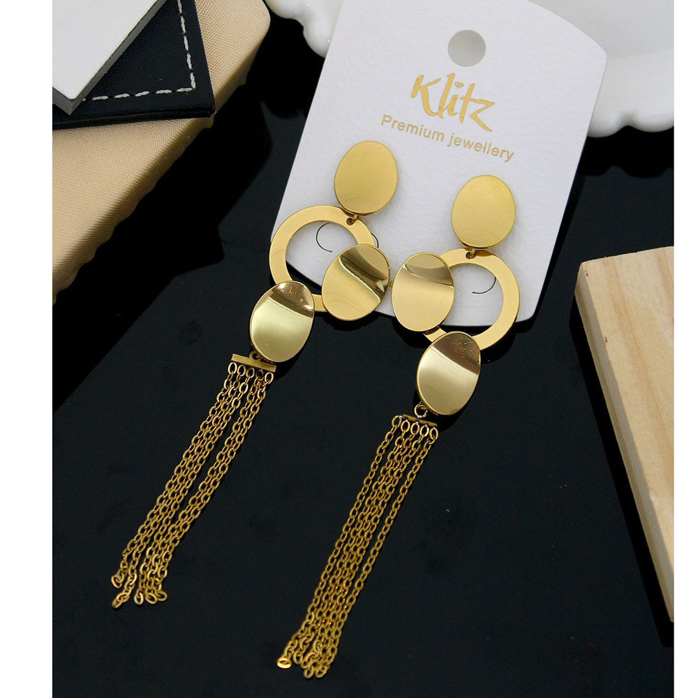 Klitz Stylish Stainless Steel Chain Dangler Earrings