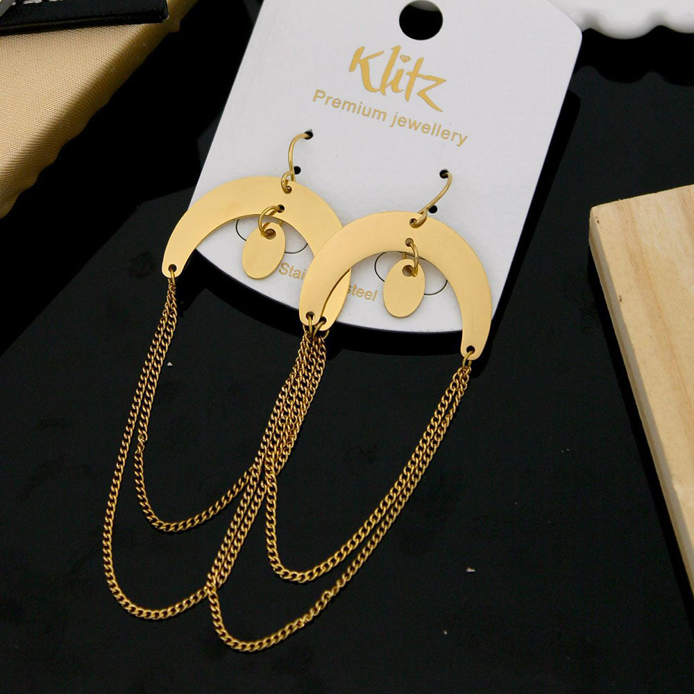 Klitz Stylish Stainless Steel Chain Dangler Earrings