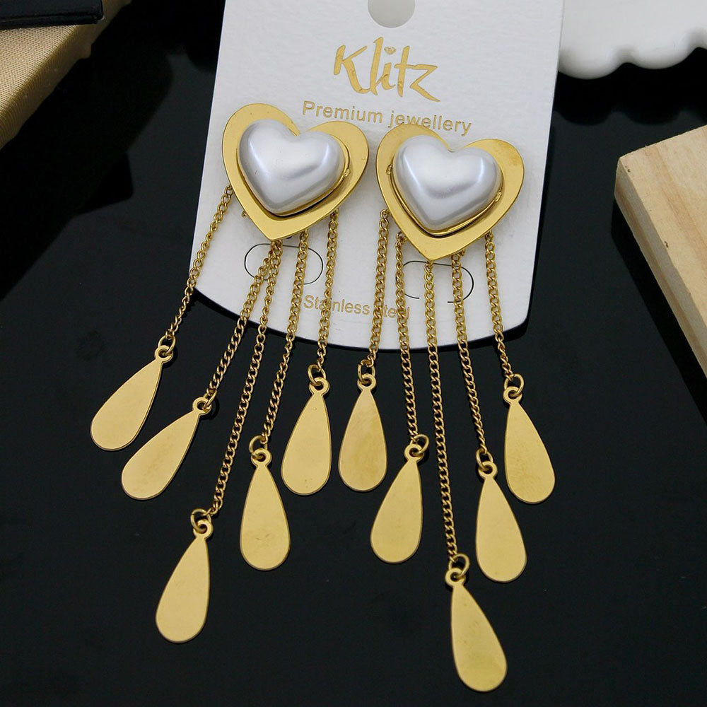 Klitz Stylish Stainless Steel Heart -Shape Dangler Earrings
