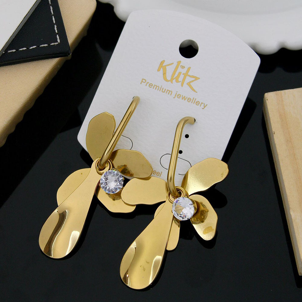 Klitz Stylish Stainless Steel Crystal Stone Dangler Earrings