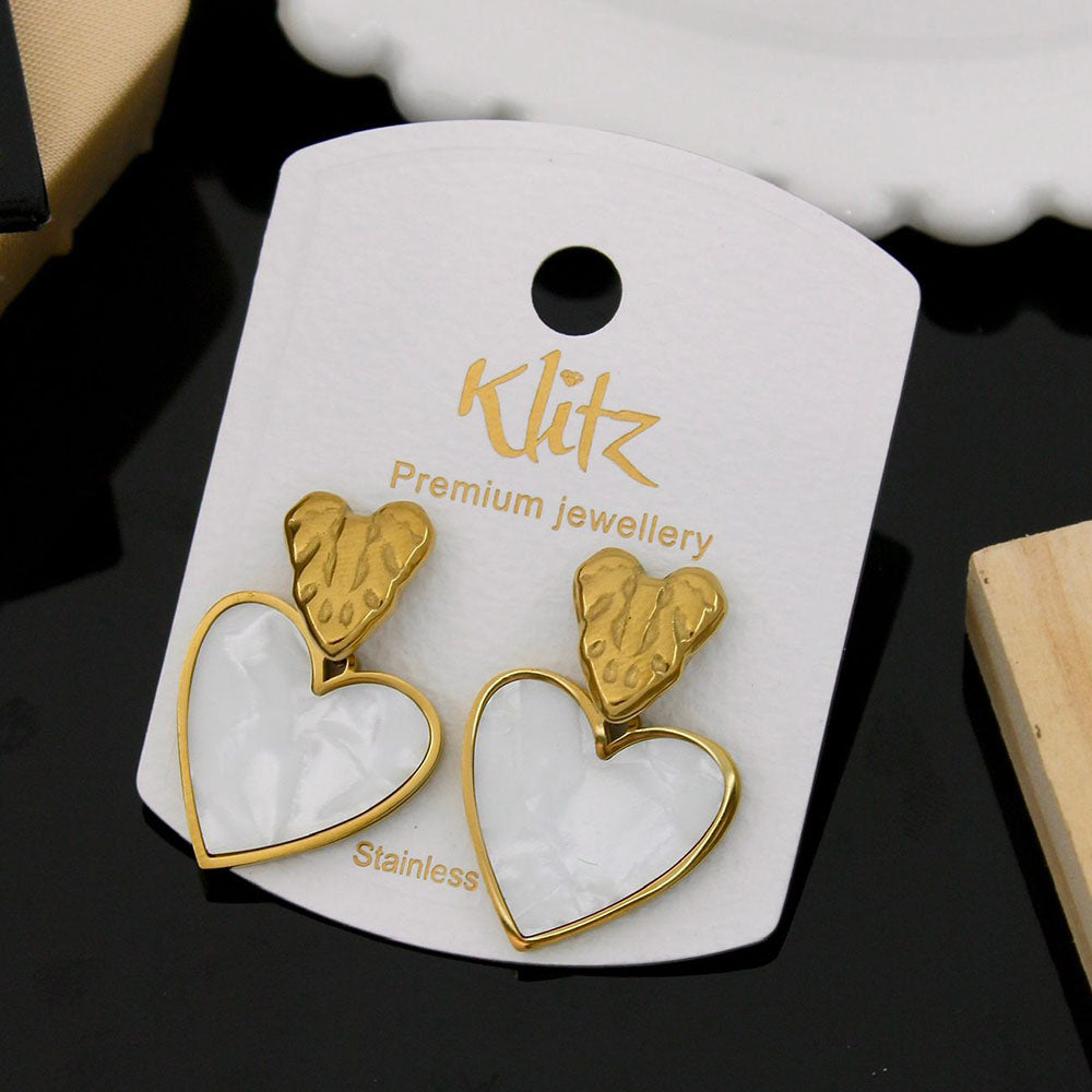 Klitz Stylish Stainless Steel Heart -Shape Dangler Earrings
