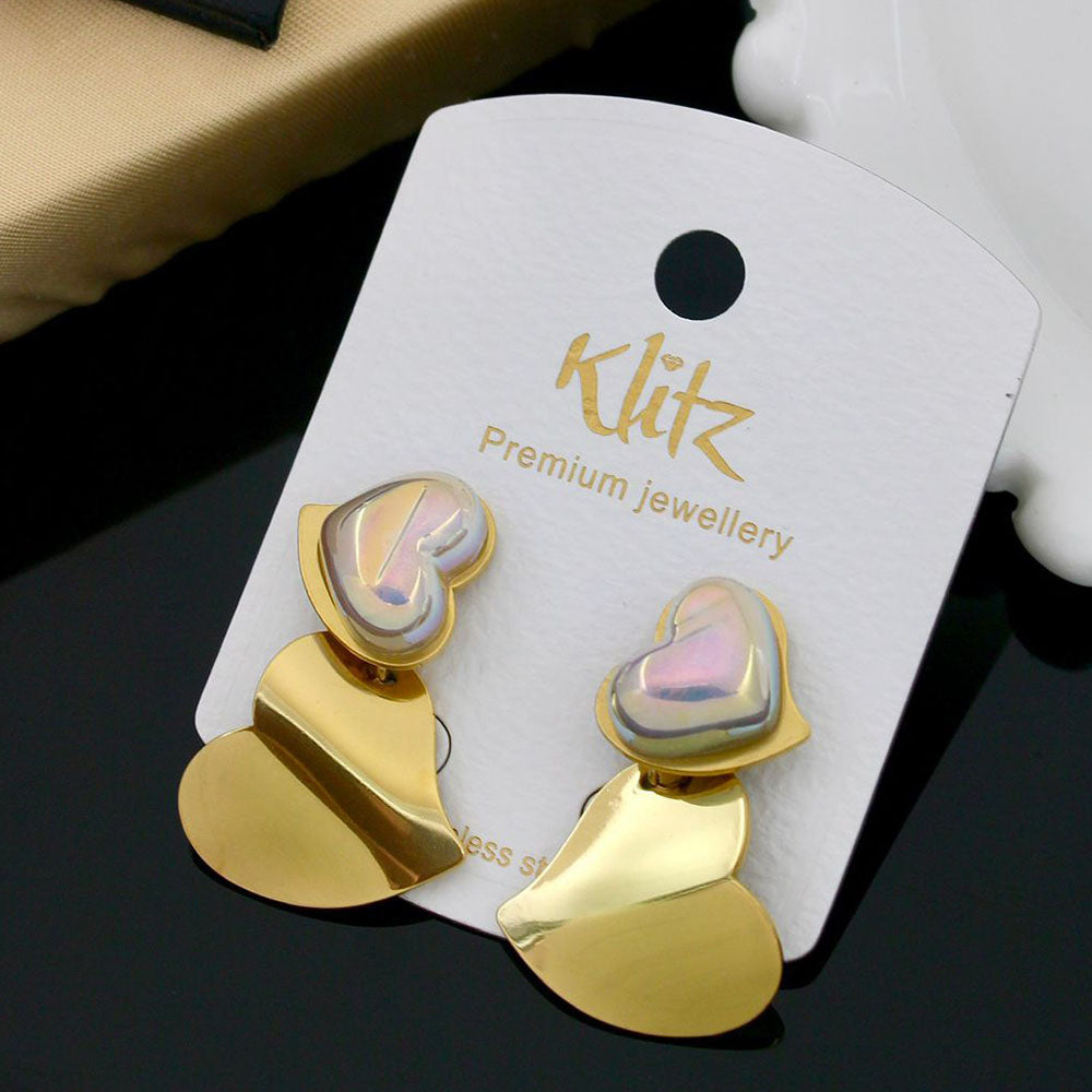 Klitz Stylish Stainless Steel Heart -Shape Dangler Earrings