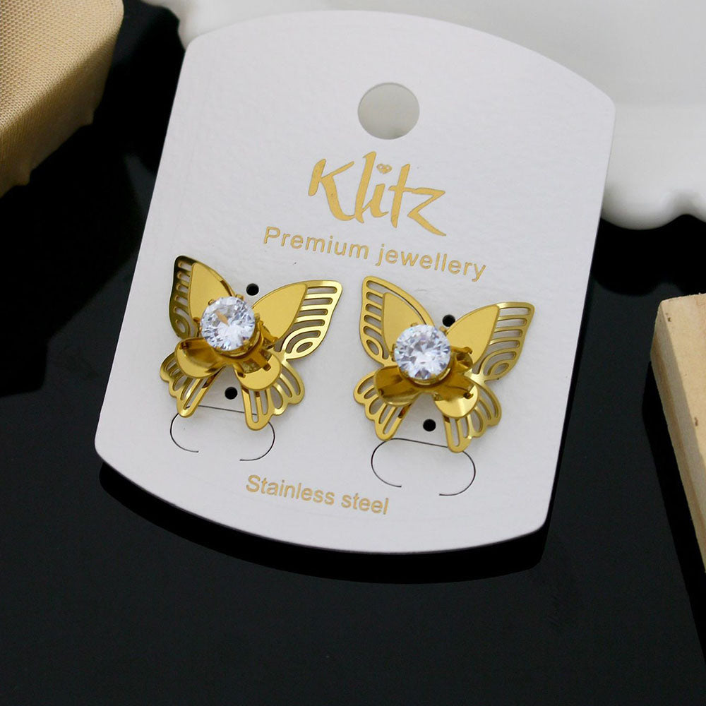 Klitz Modern Stainless Steel Crystal Stone Butterfly Studs Earrings