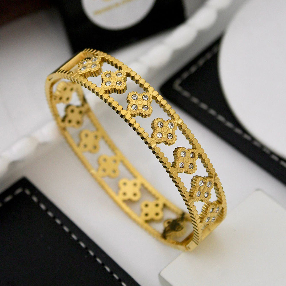 Klitz Elegant Austrian Stone Floral Openable Bracelet