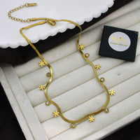 Klitz Classic Crystal Stone Floral Snake Chain Necklace