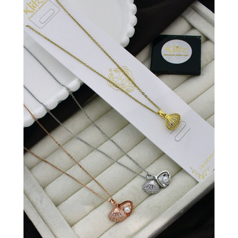 Klitz Classy Austrian Stone And Pearl Shell Chain Pendant