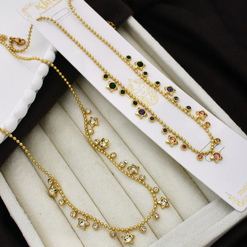 Klitz Classic Crystal Stone Star Shape Chain Necklace