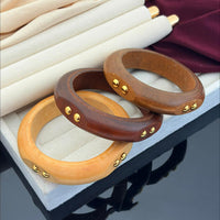 Klitz Designer Solid Wooden Bangles Set With Stud Work