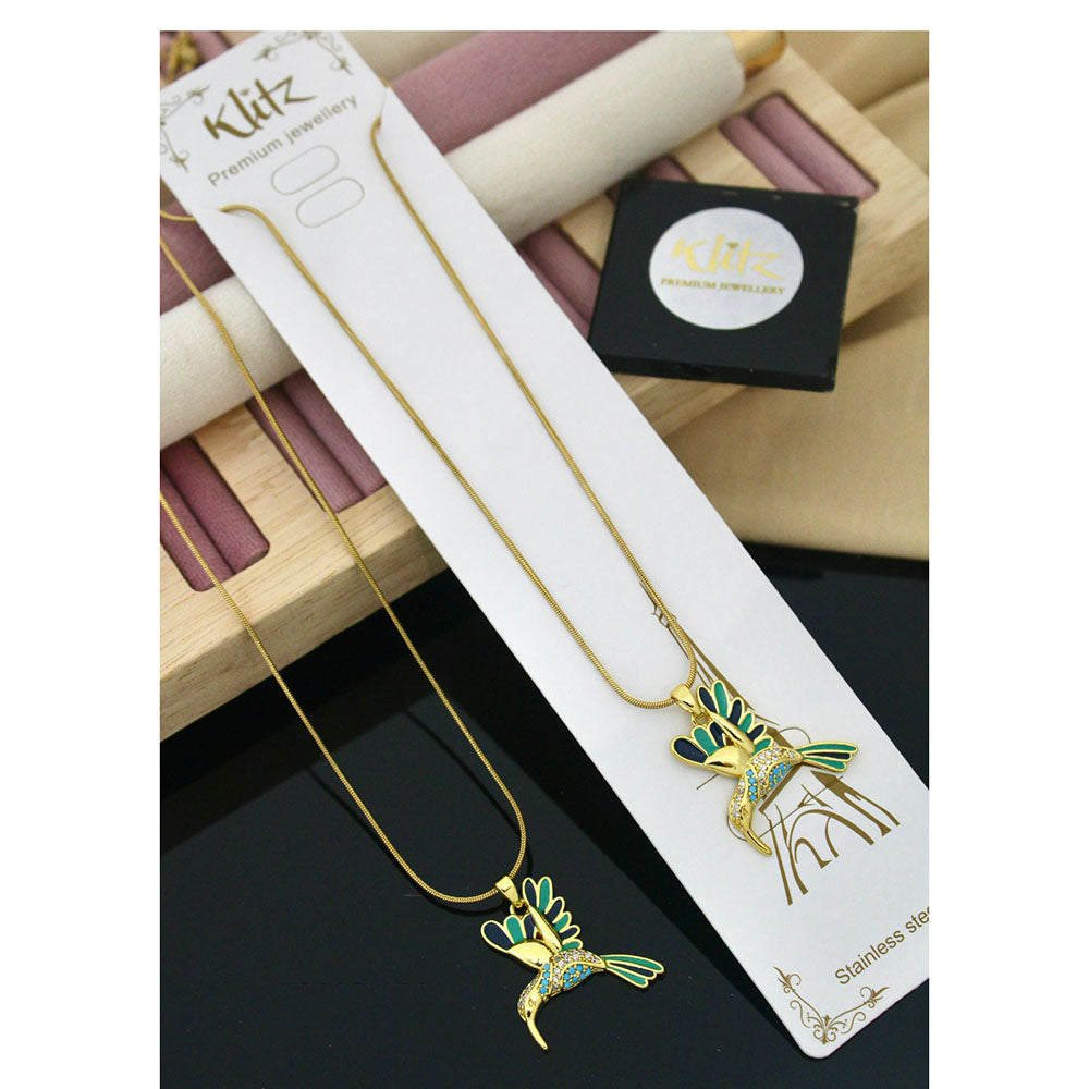 Klitz Premium Jewellery Royal Austrian Stone Meenakari Bird Design  Pack of 12 Chain Pendant