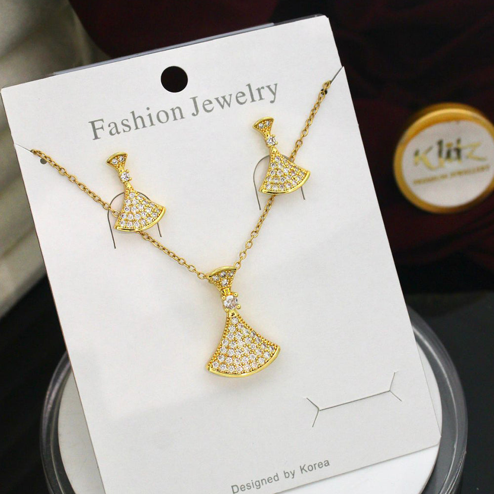 Klitz Classic Stainless Steel  Austrian Stone Heart Shape Chain Pendant Set (Pack of 12)