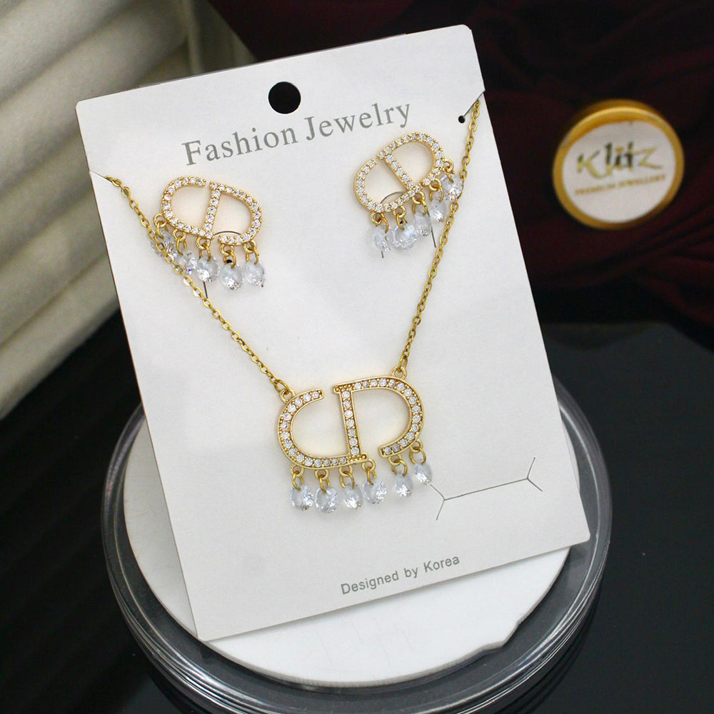 Klitz Classic Stainless Steel  Austrian Stone Chain Pendant Set (Pack of 12)