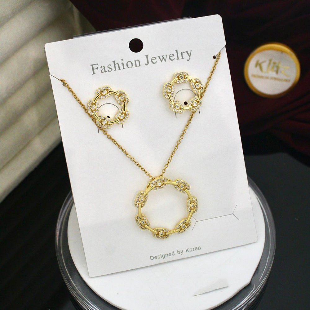 Klitz Classic Stainless Steel  Austrian Stone Chain Pendant Set (Pack of 12)