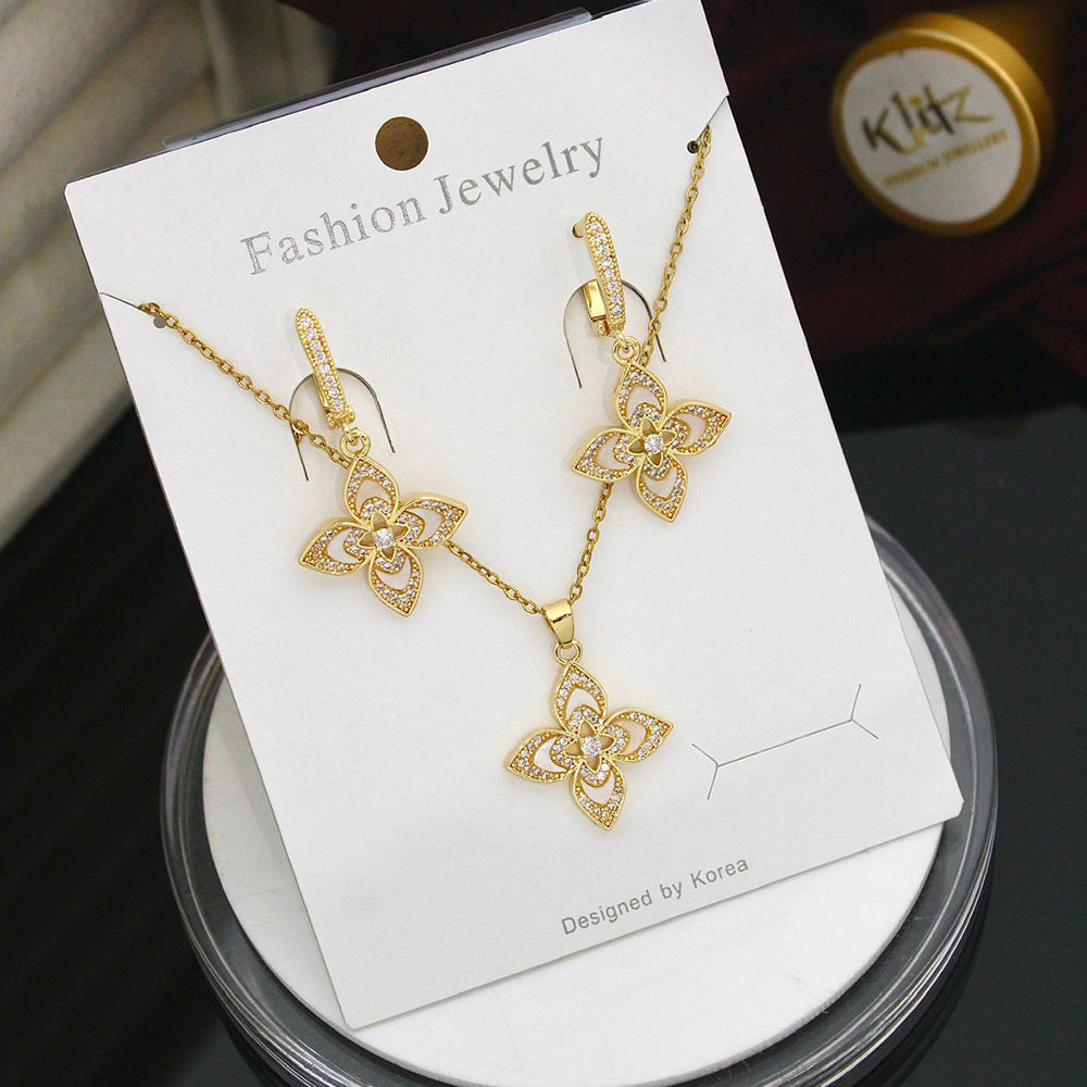 Klitz Classic Stainless Steel  Austrian Stone Chain Pendant Set (Pack of 12)