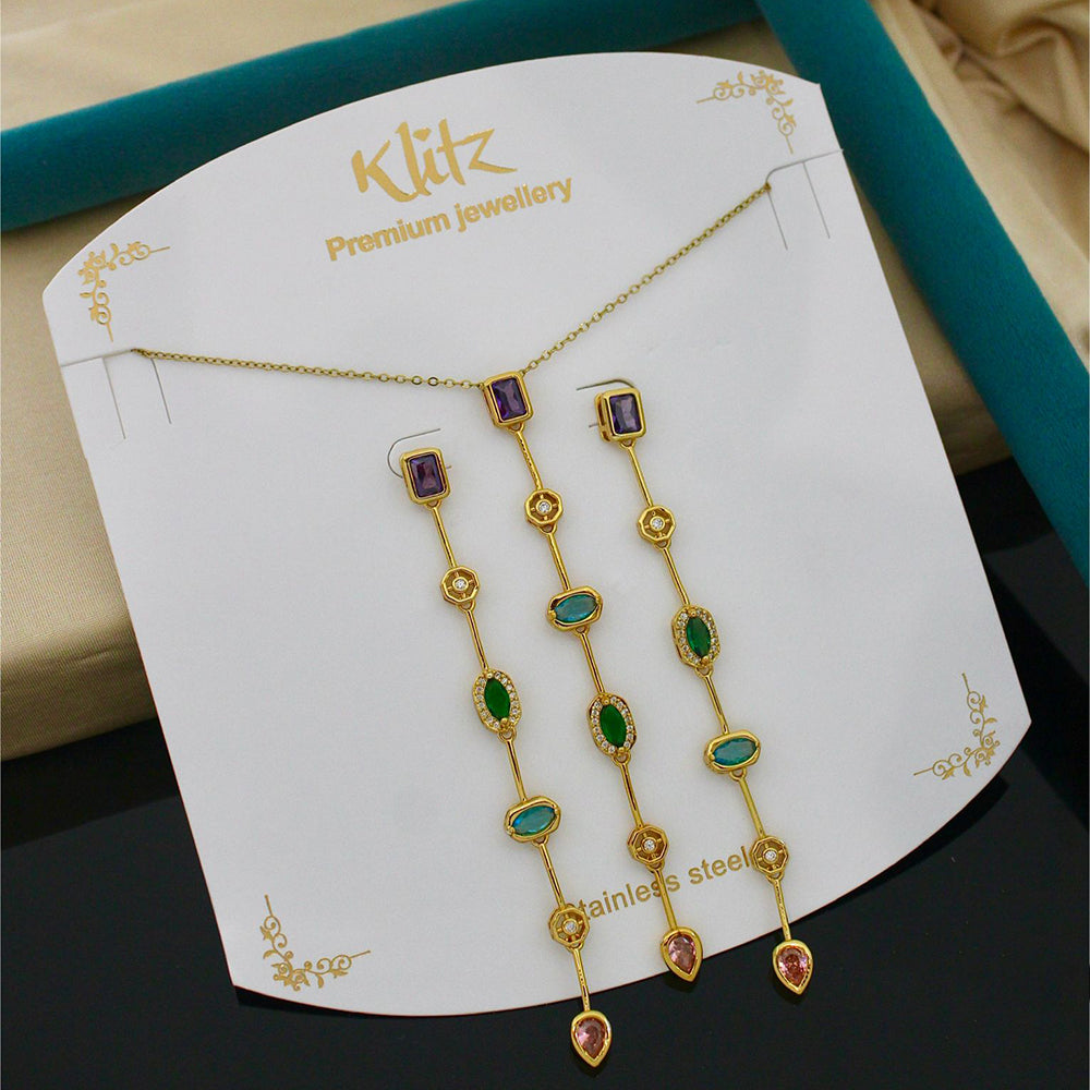 Klitz Classic Stainless Steel  Austrian Stone Chain Pendant Set (Pack of 12)