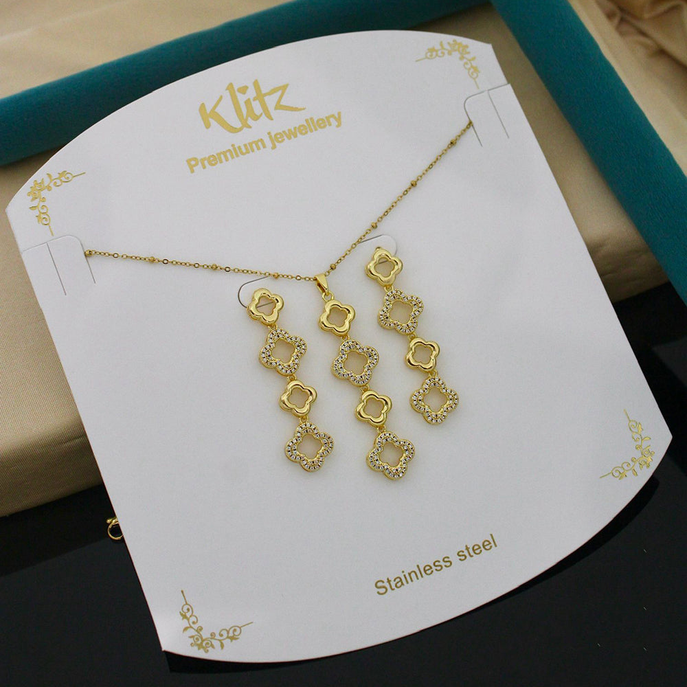 Klitz Classic Stainless Steel  Austrian Stone Chain Pendant Set (Pack of 12)