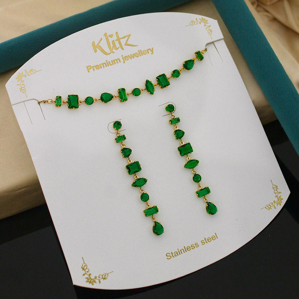 Klitz Classic Stainless Steel  Austrian Stone Chain Pendant Set (Pack of 12)