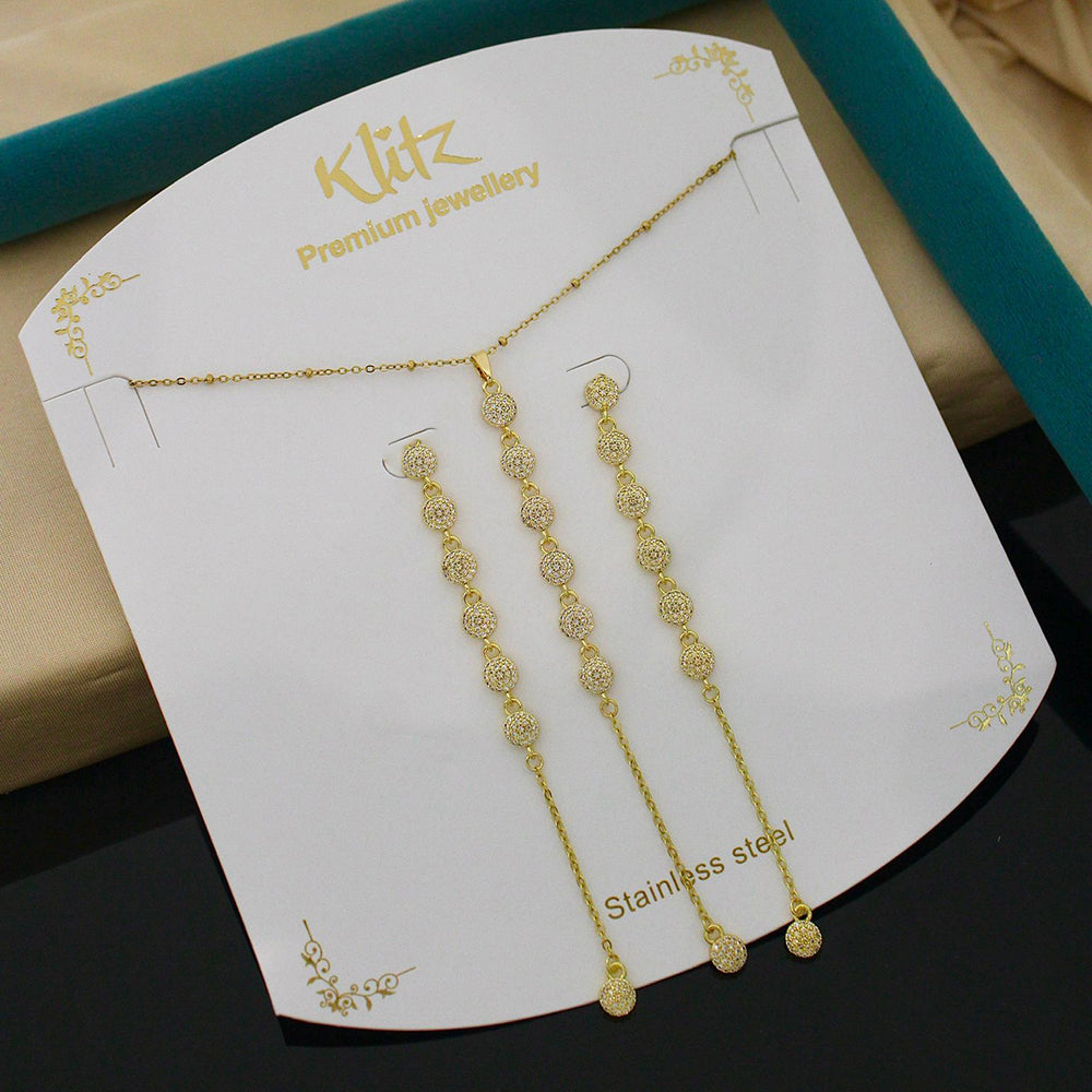 Klitz Classic Stainless Steel  Austrian Stone Chain Pendant Set (Pack of 12)