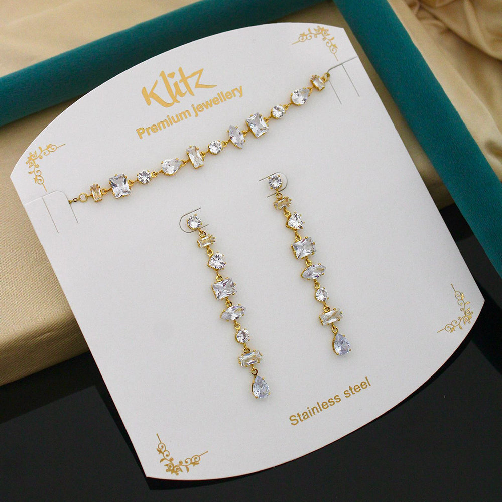 Klitz Classic Stainless Steel  Austrian Stone Chain Pendant Set (Pack of 12)